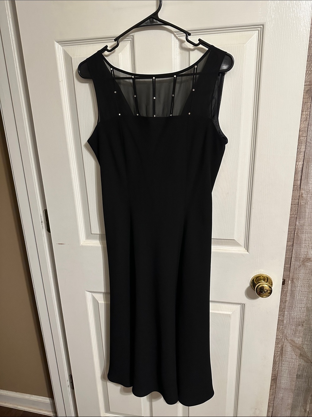 Evan Picone Black Midi Dress with Sheer Studded Yoke